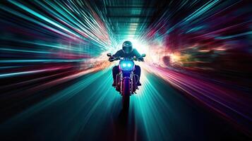 Neon Motorcycle Racing on the Track. photo