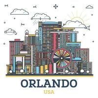 Outline Orlando Florida City Skyline with Colored Modern and Historic Buildings Isolated on White. Orlando USA Cityscape with Landmarks. vector