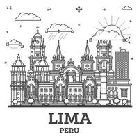 Outline Lima Peru City Skyline with Modern and Historic Buildings Isolated on White. Lima Cityscape with Landmarks. vector