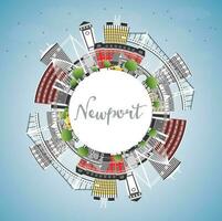 Newport Gales ciudad horizonte con color edificios, azul cielo y Copiar espacio. vector ilustración. Newport Reino Unido paisaje urbano con puntos de referencia