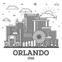 Outline Orlando Florida City Skyline with Modern and Historic Buildings Isolated on White. Orlando USA Cityscape with Landmarks. vector