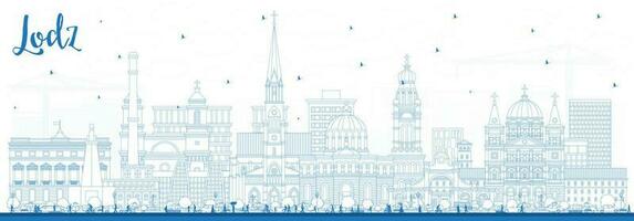 contorno lodz Polonia ciudad horizonte con azul edificios vector ilustración. lodz paisaje urbano con puntos de referencia