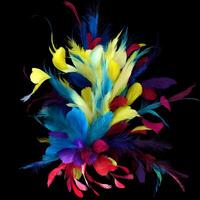 Multicolored Flowers And Feathers Background,Abstract background composition of feather and flower motifs, Designed with artificial intelligence, photo