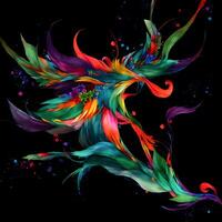 Multicolored Flowers And Feathers Background,Abstract background composition of feather and flower motifs, Designed with artificial intelligence, photo