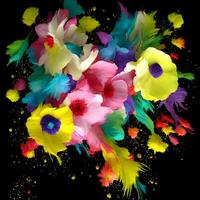 Multicolored Flowers And Feathers Background,Abstract background composition of feather and flower motifs, Designed with artificial intelligence, photo