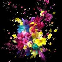 Multicolored Flowers And Feathers Background,Abstract background composition of feather and flower motifs, Designed with artificial intelligence, photo