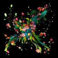 Multicolored Flowers And Feathers Background,Abstract background composition of feather and flower motifs, Designed with artificial intelligence, photo