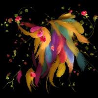 Multicolored Flowers And Feathers Background,Abstract background composition of feather and flower motifs, Designed with artificial intelligence, photo