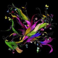 Multicolored Flowers And Feathers Background,Abstract background composition of feather and flower motifs, Designed with artificial intelligence, photo