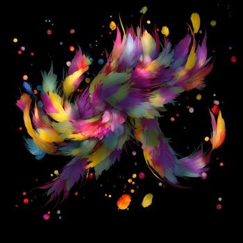 Multicolored Flowers And Feathers Background,Abstract background composition of feather and flower motifs, Designed with artificial intelligence, photo