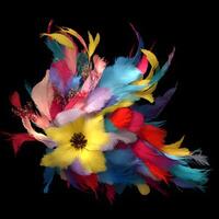 Multicolored Flowers And Feathers Background,Abstract background composition of feather and flower motifs, Designed with artificial intelligence, photo