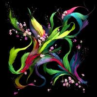 Multicolored Flowers And Feathers Background,Abstract background composition of feather and flower motifs, Designed with artificial intelligence, photo