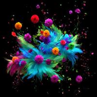 multicolor flores y plumas fondo abstracto antecedentes composición de pluma y flor motivos, diseñado con artificial inteligencia, generativo ai foto
