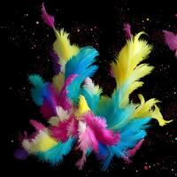 Multicolored Flowers And Feathers Background,Abstract background composition of feather and flower motifs, Designed with artificial intelligence, photo