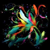 Multicolored Flowers And Feathers Background,Abstract background composition of feather and flower motifs, Designed with artificial intelligence, photo