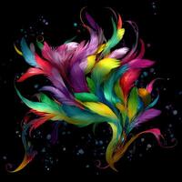 Multicolored Flowers And Feathers Background,Abstract background composition of feather and flower motifs, Designed with artificial intelligence, photo