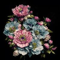 Multicolor bouquet of flowers on a black background, Multicolored Flowers Background, photo