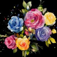 Watercolor flowers bouquet, Digital painted flower arrangement, Multicolored Flowers Background, photo