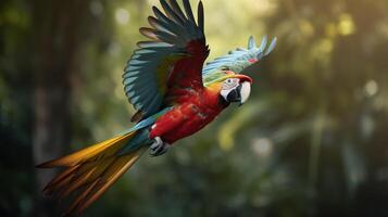 guacamayo loro en vuelo. generativo ai foto