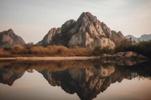 Nature abstract background of rock mountain peak mountain high with lake minimalism style. photo