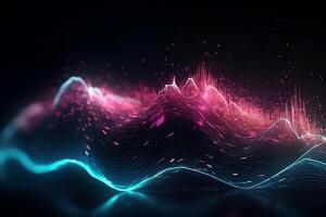 Abstract futuristic background with pink blue glowing neon moving high speed wave lines and bokeh lights data transfer concept fantastic wallpaper. photo
