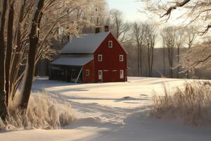 Red barn in winter. photo