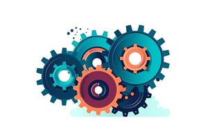 Connected working gears icon cog wheels flat style illustration isolated. photo