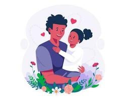 Happy Father's Day. A Father holding his daughter with love. Dad and daughter. Vector illustration