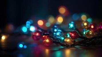 A Close-up of Garland Bokeh Lights Creating a Shiny Abstract Background. photo