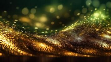 Green and Gold Bokeh Shiny Abstract Background. photo