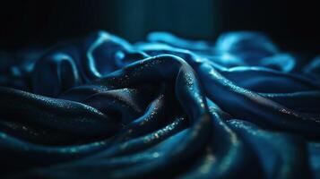 Blue and Gold Fabric in Wavy Bokeh Abstract Background. photo