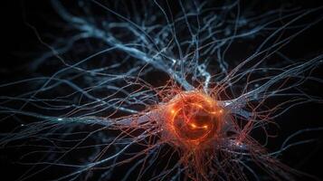 Neurons and Synapses Sending Signals in Glowing Network. photo