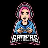 chica gamers esport logo mascota diseño vector