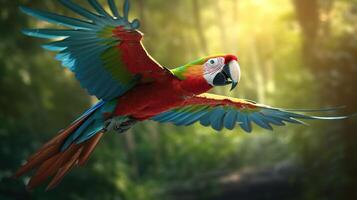 Macaw Parrot in Flight. photo