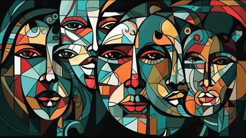 un collage de caras representando el luchas de psicología, depresión y estrés. generativo ai foto