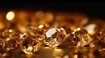 Golden diamonds bokeh shiny abstract background. photo