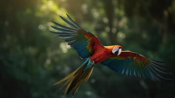 guacamayo loro en vuelo. generativo ai foto