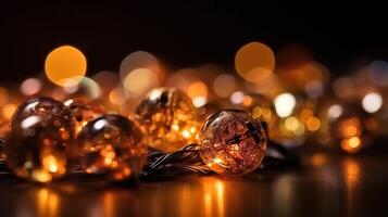 A Close-up of Garland Bokeh Lights Creating a Shiny Abstract Background. photo