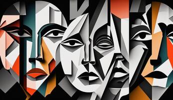 A Collage of Faces Depicting the Struggles of Psychology, Depression and Stress. photo