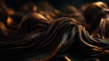 Black and Gold Fabric in Wavy Bokeh Abstract Background. photo