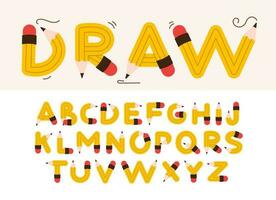 Alphabet in the form of pencils. Children's playful alphabet. Stylized multicolored letters. Vector font design template.