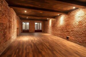 Empty room of business or residence with brick interior. photo