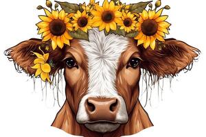 Sunflowers cow head clipart beautiful flowers on highland cows. photo