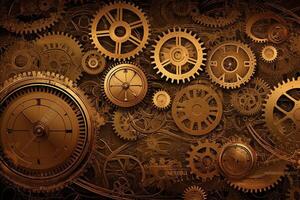 Steampunk gears web banner background illustration ai. photo