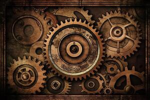 Vintage steampunk sign on canvas background with cogs and gears. photo
