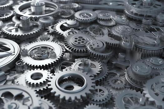 3D rendering light color gray gears background industrial 4 0 cyber physical systems hitech engineering digital telecoms concept background. photo