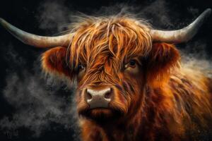 Portrait of a highland cow created using tools. photo