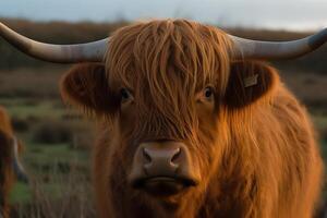 Front view of a highland cow. photo