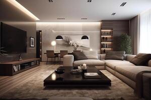 Modern living room design elegant home decor. AI Generated photo