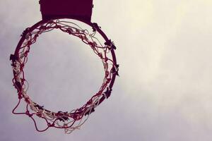 Vintage Basketball hoop and sky photo